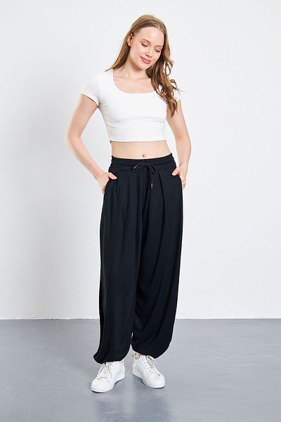 ESPİNA Pantaloni Shalwar de damă din viscoză modală - picior morcov, buzunare și largi