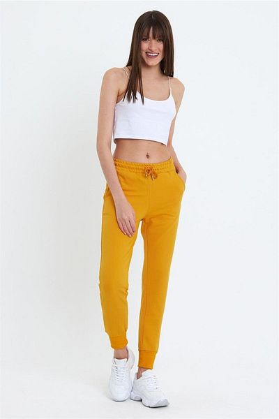 ESPİNA Pantaloni de sport de jogger tricotați cu 2 fire pentru femei, cu picior elastic, muștar