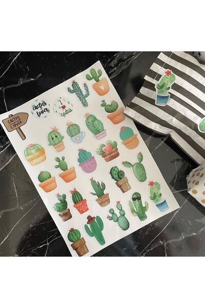 Hayal.kirtasiyesi 25 Pieces Cactus Lover Opaque Sticker Set - Gift Package and Bullet Journal