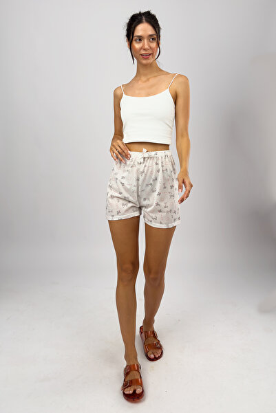 Betimoda Γυναικείο 100% βαμβακερό μονό μπλουζάκι με μοτίβο Soft Basic Σορτς Λευκό Stickman