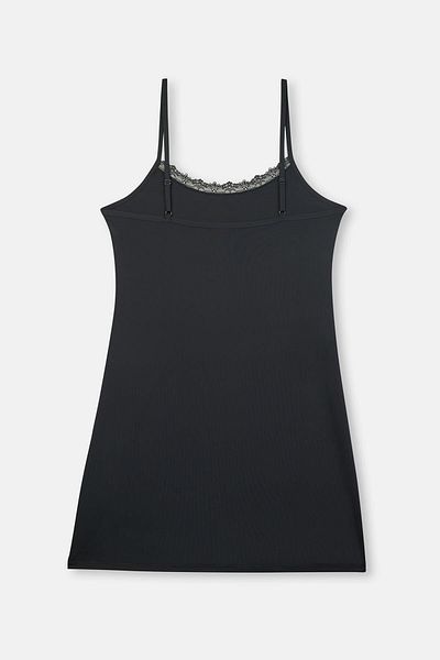 Dagi 4014Kc Model Schwarzes Jupon-Kleid mit Spitze und dünnen Trägern