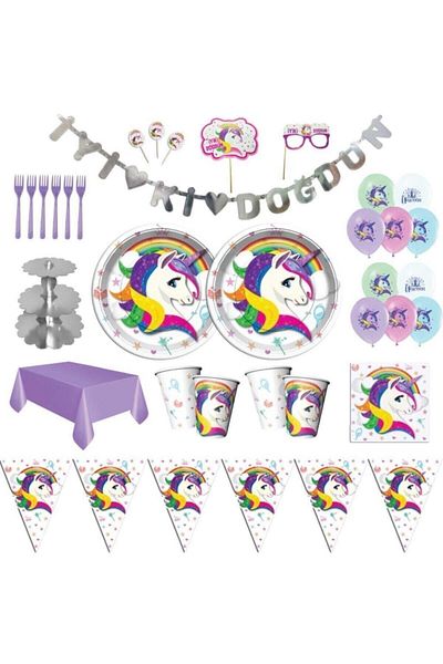 UNICORN White Luxury Birthday Party Supplies Set Ornament for 16 People