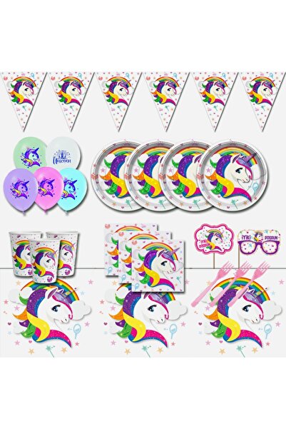 UNICORN 16 Kişilik Doğum Günü Parti Malzemeleri Seti Süsleri