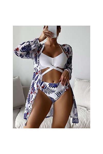 GJOB 2025 Seri Şık Havuz Başı Plaj Seti Deniz 3 Lü Set Medium Çiçekli Bikini ...