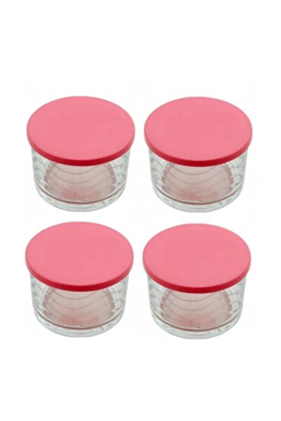 Paşabahçe حاوية تخزين منزلية الصنع مكونة من 4 قطع - وردي مع غطاء