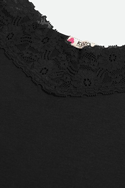 koza iç giyim Kadın Viskon - Yumuşak Dokulu İkili Dantelli Gecelik Sabahlık Takım