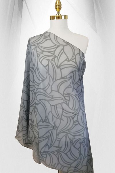 Stella Leaf Patterned Chiffon Shawl Model 72*180cm Gray