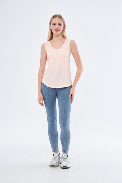 YÜKSEL IŞIK Γυναικεία μπλούζα με ανοιχτό ροζ χρώμα με παράθυρο πίσω