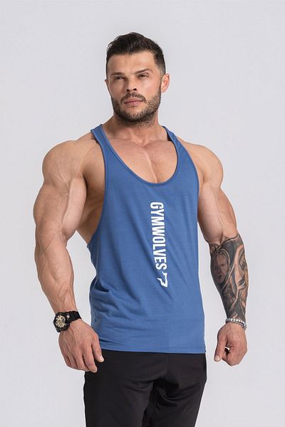 Gymwolves قميص داخلي رياضي للرجال بأشرطة رفيعة | نيلي | سترينجر | تجريب تانكتوب |