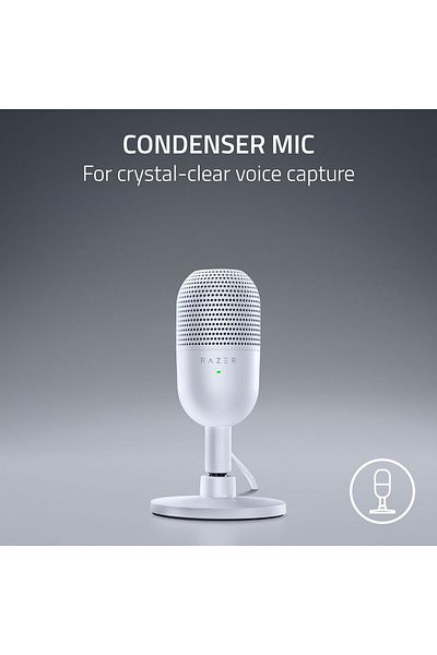 RAZER ميكروفون USB صغير الحجم من Seiren V3 Mini مع خاصية النقر لكتم الصوت - أبيض