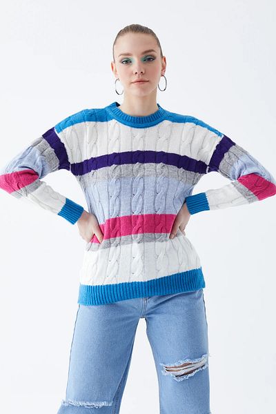 Go Veform Pulover de tricotaj albastru - Femei, cu model de împletitură de păr, ZN5039
