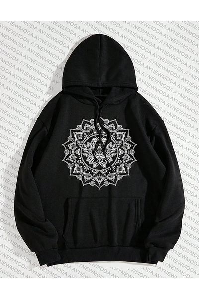 aynewmoda Hanorac oversize cu glugă unisex - decolteu, imprimat cu model