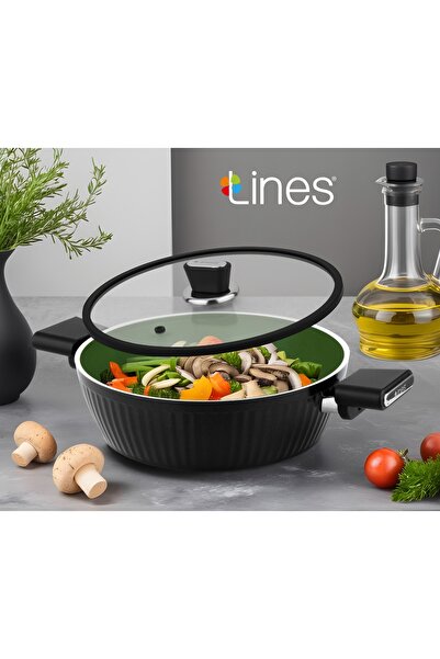 Lines LİNES KRİSTAL BASIK SERAMİK TENCERE 28 CM SİYAH YEŞİL
