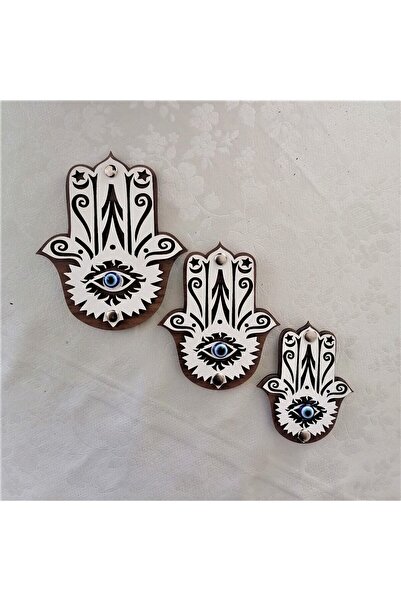 Bilge Lazer BİLGE LAZER Fatma ana eli temalı nazar boncuklu Ahşap Magnet 3 adet