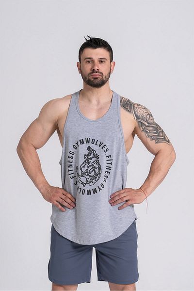 Gymwolves رياضي رياضي للرجال | سترينجر | تجريب تانكتوب | رمادي | سلسلة الذئب