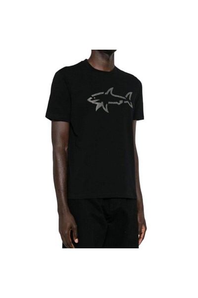 PAUL&SHARK Μαύρο ανδρικό μπλουζάκι - κανονική εφαρμογή, βαμβακερό, κοντό μανίκι, με λογότυπο μάρκας 14311653 -011