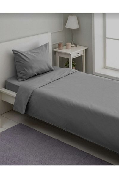 Kaan Single Gray Duvet Cover Set with Elastic Sheets