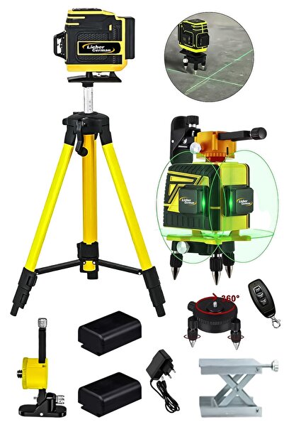 Lieber German 360° Tripodlu 12 Köşeli 65 Mt Mesafe Kumandalı Yatay Dikey Çapraz Otomatik Hizalama Lazer Metre