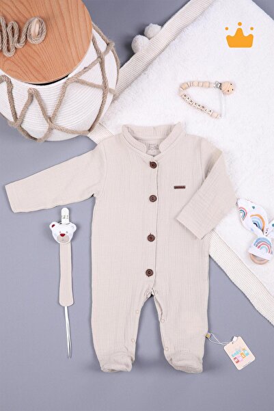 Babyhola بذلة أطفال من الموسلين مع حزام مصاصة للجنسين 1094