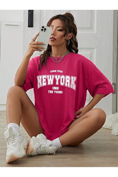 MEİLİFENG Tricou colorat oversize unisex cu imprimeu NEW YORK