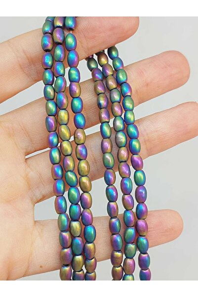 Yasamtohumu Brățară din piatră hematită - tăiată de orz, 4*5,5 mm, jumătate de șuviță (49638)