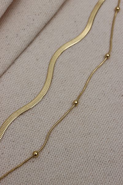 Süspüs Accessories Gold Color Italian Chain 2-Piece Steel Anklet