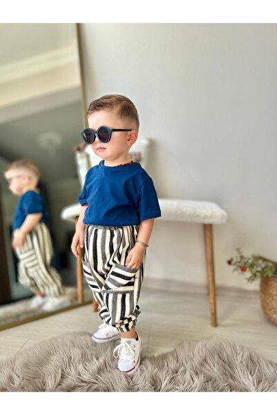 favorimkids New Navy Linen Suit Trousers T-Shirt