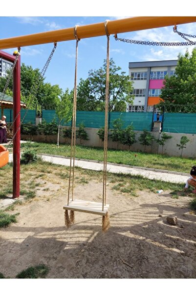 BBS Dekoratif Doğal Ahsap Jüt Ipli Park Bahçe Balkon Salıncağı Büyük Boy