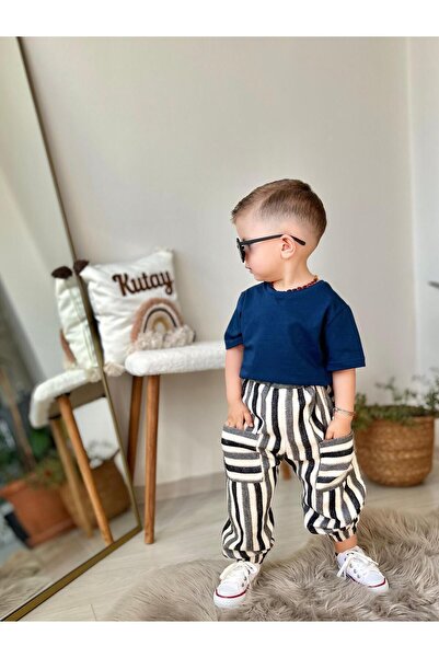 favorimkids New Navy Linen Suit Trousers T-Shirt