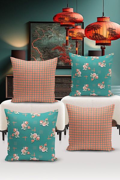 Filamente Double Sided Digital Printed 4-Piece Throw Pillow Cover Set - High Quality Washable Micropetek