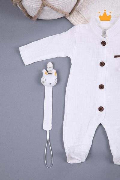 Babyhola Muslin Pacifier Strap Baby Jumpsuit Unisex 1094