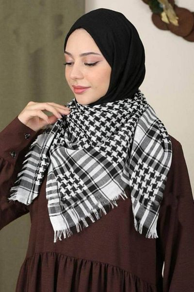 İSTANBULSTYLEMODA Cotton Puchsia, Bag, Kefiye White Shawl 100x100 AYN24014