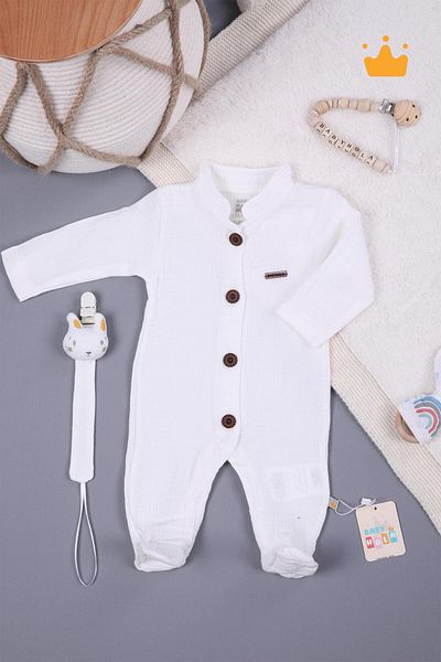 Babyhola Muslin Pacifier Strap Baby Jumpsuit Unisex 1094