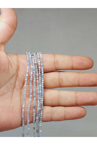 Yasamtohumu Piatra acvamarin de 2 mm - Brățară jumătate de șuviță (17 cm lungime)