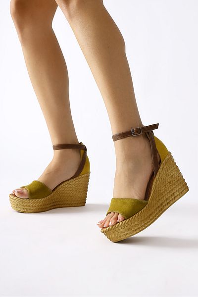 Limoya Sandale de damă Scarlett Mustard Khaki Tan cu talpă cu pană