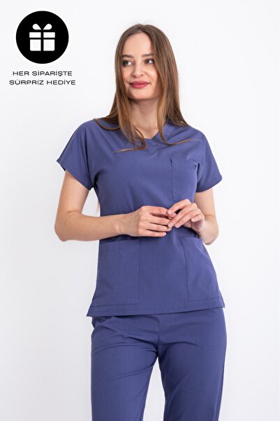 VİZYON UNIFORM Premium Likralı Mavi Hemşire Forması Cerrahi Takım, scrubs tak...