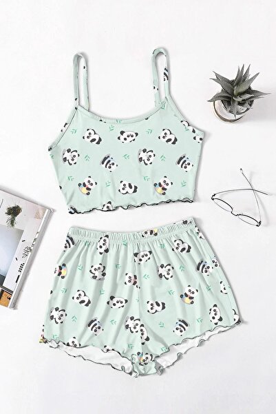 PEMBİŞ HOMEWEAR Panda Patterned Super Soft Favela Shorts Set