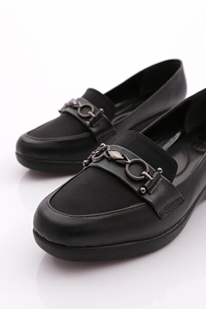 DGN 23072 Model - Black Women's Wedge Heeled Shoes with Metal Accessories