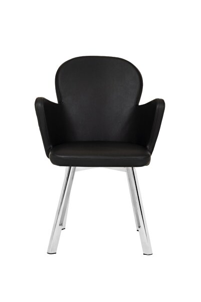 MARKAELZ KROM METAL AYAKLI SALON/MUTFAK SANDALYESİ KOLLUKELEBEK (DERİ)