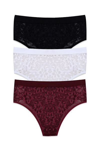 koza iç giyim Valentine's Day Themed Women's 3-Piece Lace Side Low-Cut Panties