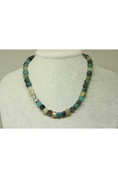 Yasamtohumu قلادة مكعبة من حجر العقيق بقطر 7-8 مم - بمشبك (23840)