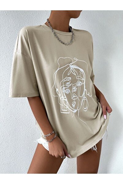 MEİLİFENG Tricou oversize unisex cu imprimeu facial