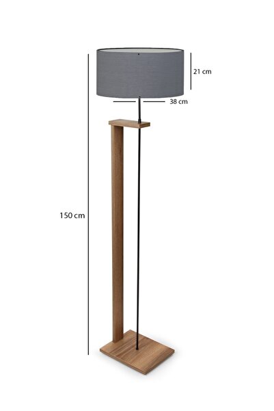 HOMİNG Pi Ahşap Gövdeli Gri Kumaş Başlıklı Lambader Ayd-3132