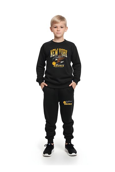 YA KO KİDS Σετ φόρμας New York Printed Boys με στρογγυλή λαιμόκοψη με διπλή τσέπη μαύρη