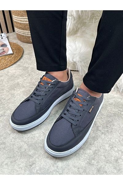 İmerShoes Pantofi pentru bărbați - afumati, vârf oval, cu detalii din in, talpă anti-alunecare, cu șireturi 2545