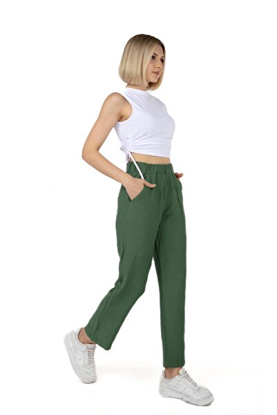 Oro verde Linen Khaki Women's Trousers - NPL