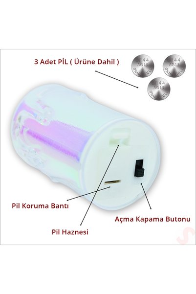 Süsle Baby Party Erimiş MuM Görünümlü,Gökkuşağı Işıklı Pilli Led MuM, 8x3,6cmx3 Adet