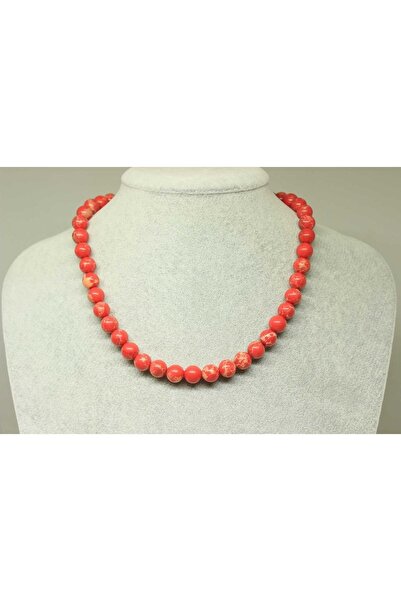 Yasamtohumu 8 ملم حجر Variscite باللون الأحمر الرمان - قلادة بمشبك