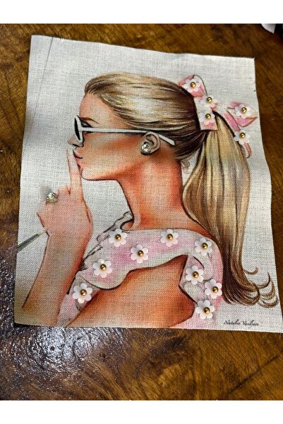 Gönülden Tasarım Aplicație de cusut pentru fete cu mărgele de piatră de in - 23x18 cm