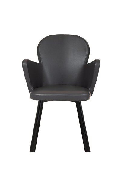 MARKAELZ SİYAH METAL AYAKLI SALON/MUTFAK SANDALYESİ KOLLUKELEBEK (DERİ)